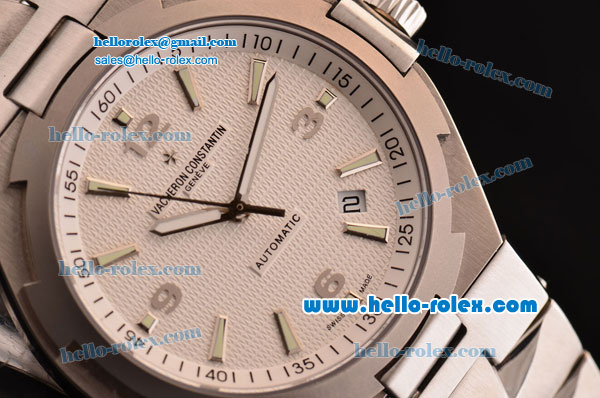 Vacheron Constantin Overseas Swiss ETA 2836 Automatic Steel Case with White Dial Titanium Bezel and Stick Markers - Click Image to Close
